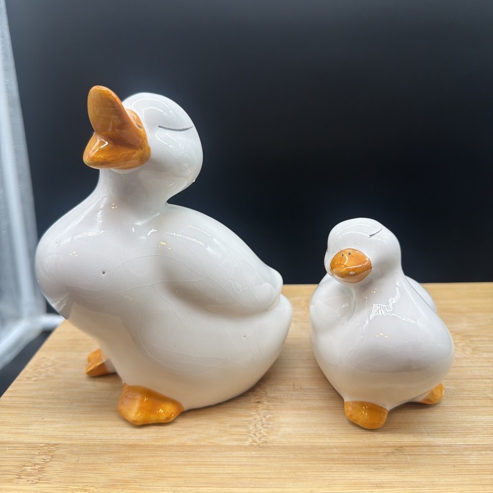 Vintage Ceramic Goose Duck Figurines Set of 2 Country Cottagecore Decor